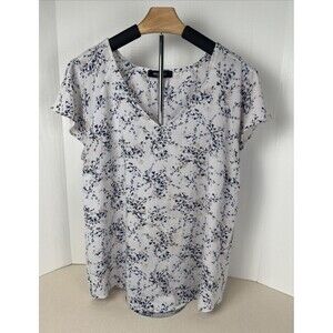 Nine West V-Neck Short Sleeve Flutter Blouse Top Multicolor Women's Large